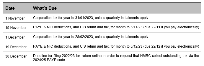 Tax Table Calendar